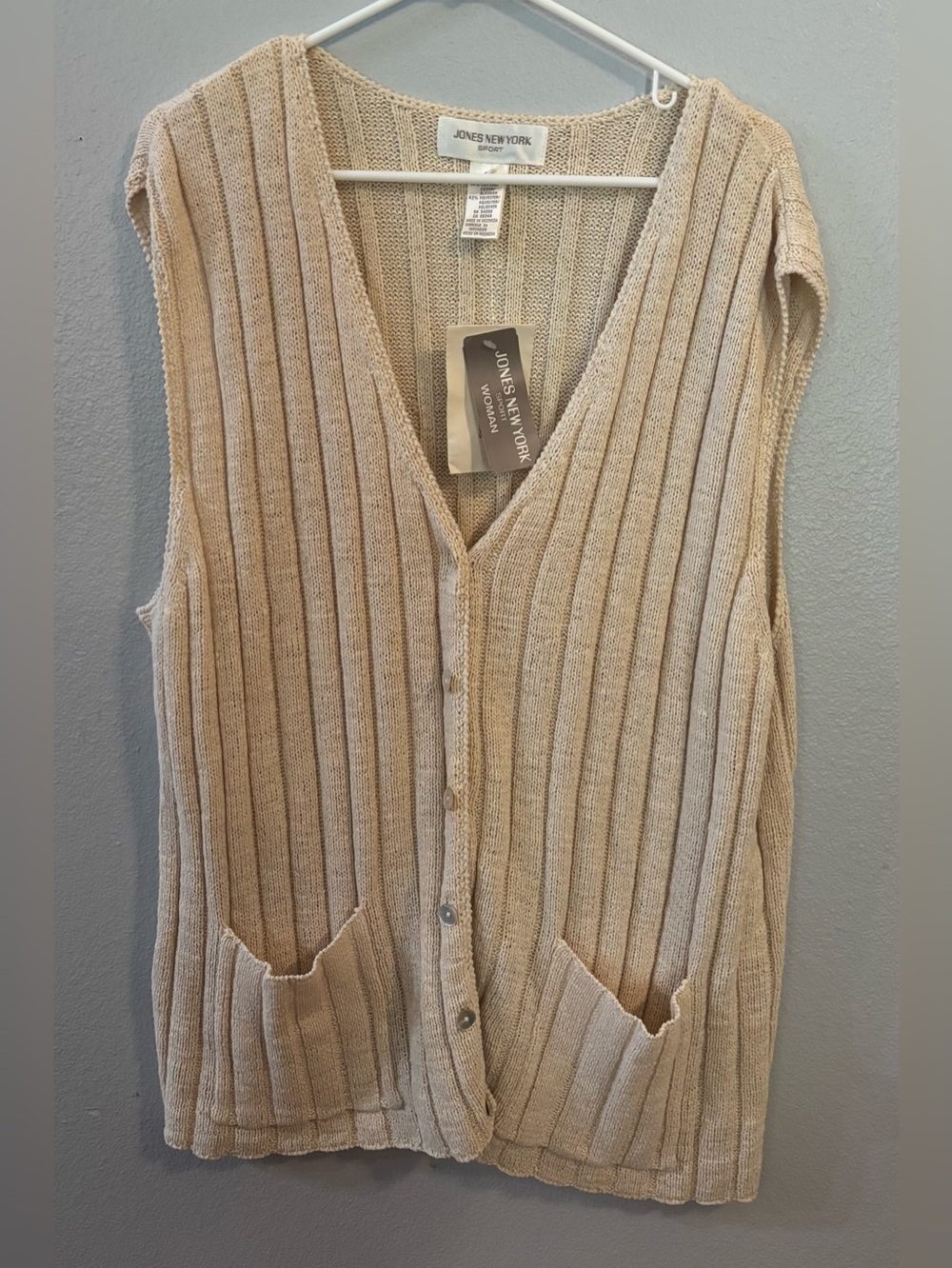 Jones New York Sport Knit Sweater Vest With Pockets Sz 3X Grandmacore Academia